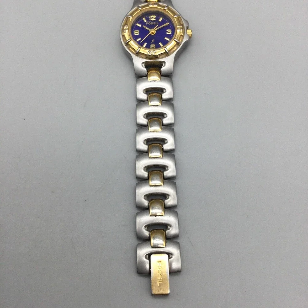 Fossil F2 ES-9194 Womens Watch 22mm Purple Dial Two Tone New Battery 6.25